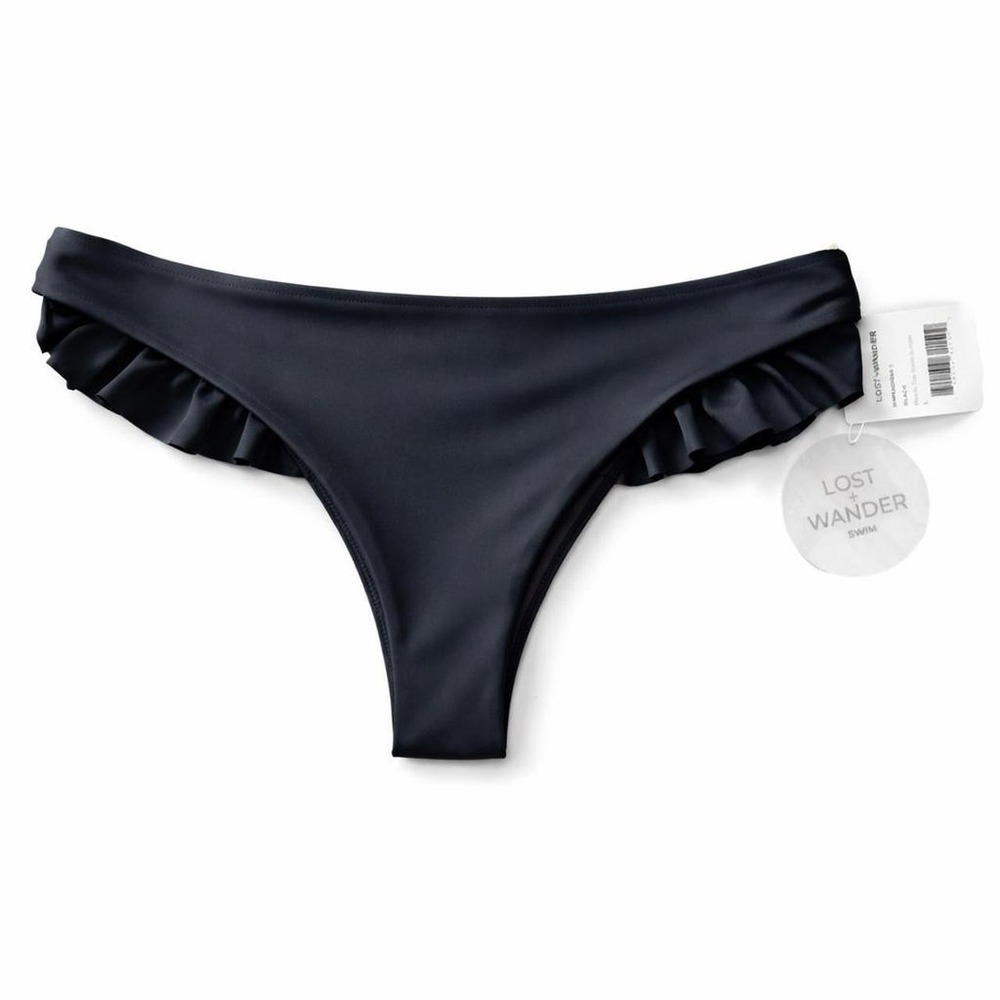 Lost + Wander Black Ruffle‎ Bikini Bottom Size: Large